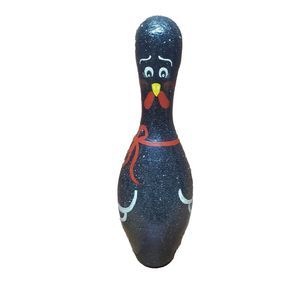 Vintage collectible handmade Rooster folk art bowling pin handpainted